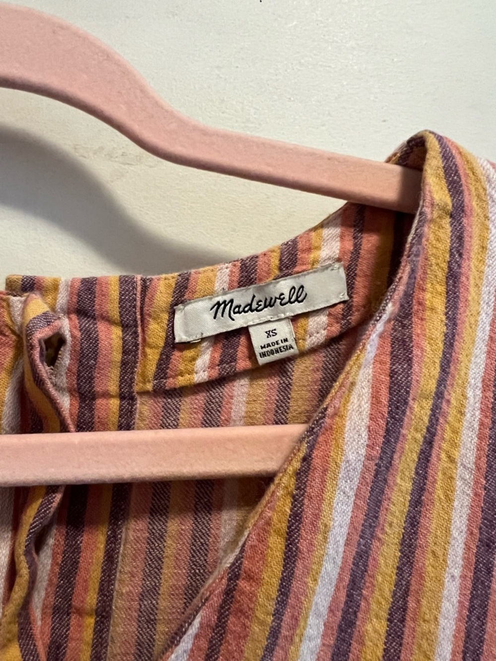 Madewell Linen Button-Back Stripped V-neck Short Sleeve Dress - Picture 8 of 11